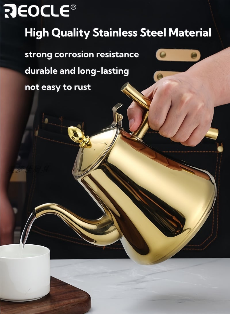REOCLE 1.5L 306 Stainless Steel Coffee Maker with Strainer Capacity Heat Resistant Teapot Kettle for Restaurant Home Use Suitable for Coffee Tea Cold Water Ideal Beverage Brewing Tool for Families Cafés Teapot Set With Removable Tea Strainer - Coffee Maker & Strainer Included - Image 2